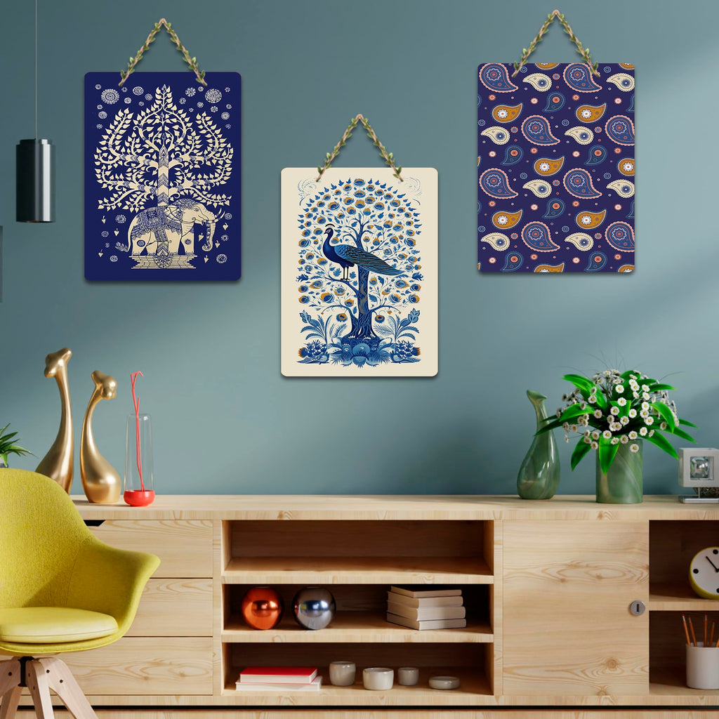 Artvibes Paisley Art Decorative Wall Hanging Ornaments | Wall Sculpture | Signs & Plaques | Festive Decor | Aesthetic Wooden Decor | Handcrafted Art | Ideal Gifts (WH_9617N), Set of 3