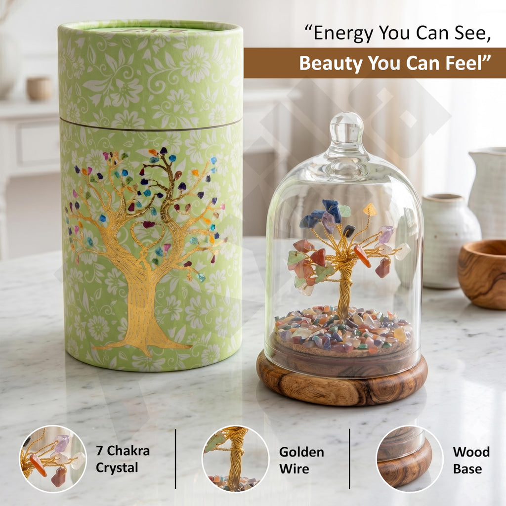 Axilla Original Certified Dome Crystal Chakra Tree for Positive Energy | 7 Chakra Healing Crystal Tree of Life with Protective Dome | Feng Shui Wish Tree for Wealth Meditation Home Decor Gift