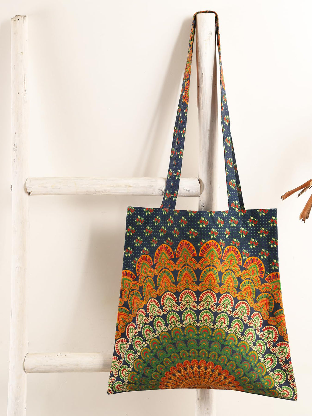 Ravaiyaa - Attitude is everything Cotton Shoulder Bag/Tote Bag For Women| Printed Multipurpose Handbag With Top Zip | Best For Shopping, Travel, Work, Beach, Office, College (Blue Peacock Mandala)