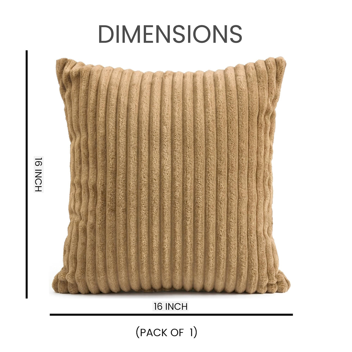 Yellow Weaves Pencil-Stripe Fur Cushion Covers | Soft Polyester | Decorative Sofa & Throw Pillow Covers | 16x16 Inches, Pack of 1 (Golden Brown)