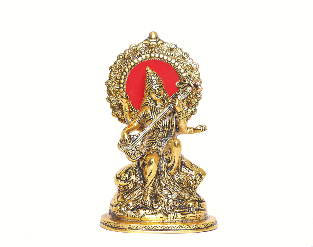 KridayKraft Gold Plated Maa Saraswati Metal Statue,Hindu Goddess Saraswati ji Murti for Pooja,Meditation,Office,Home,Study Table Decorative,Showpiece Figurines,Religious Idol Gift Article...