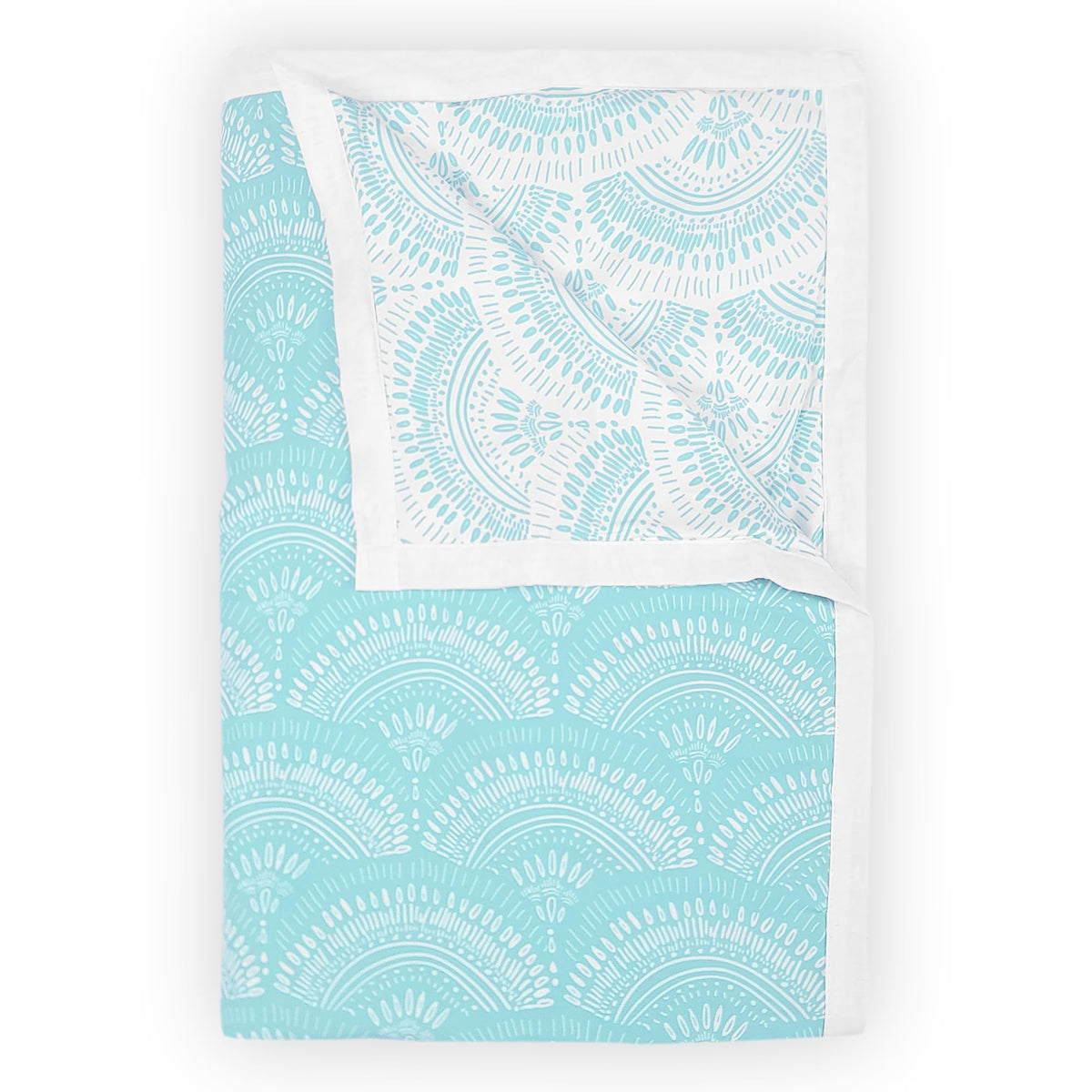 Divine Casa 120 GSM Microfiber Single Dohar | Soft & Lightweight Throw Blanket | Cozy & Breathable | All-Season Comfort | 210 x 140 CM | Art Deco Fan Pattern | Aqua & White Kafalo