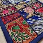 ATRANGI STUDIO Patchwork Table Runner | Traditional Rajasthani Khambadiya Craft | Handmade Dining Table Runner for Home Decor | Colourful Dining Setup | 14x60 Inch, Blue