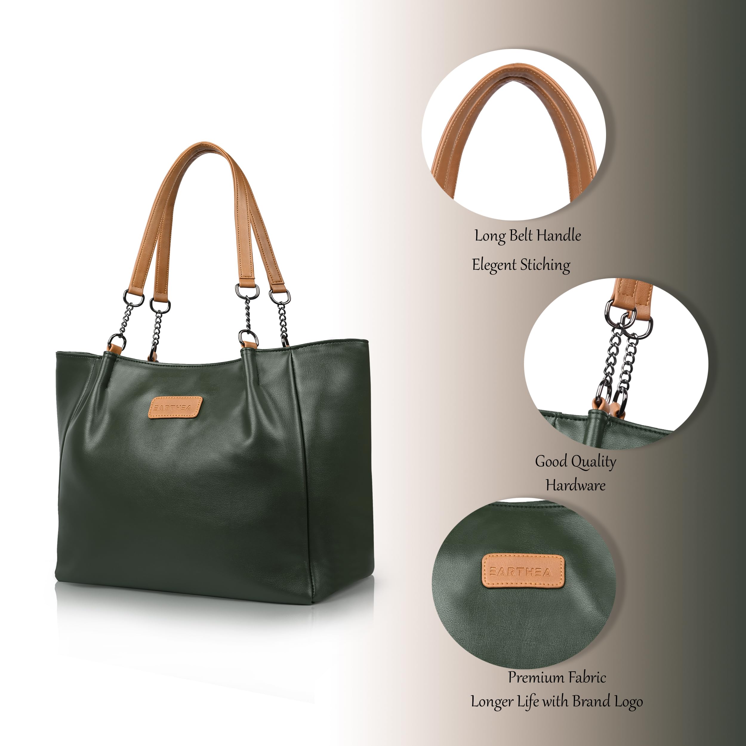 EARTHEA Tote Bag for Women | Large Faux Leather Handbag Fits 14 Inch Laptop | Stylish Shoulder Office Bag with Zipper | Spacious Work Tote for Daily Use, Travel & Shopping