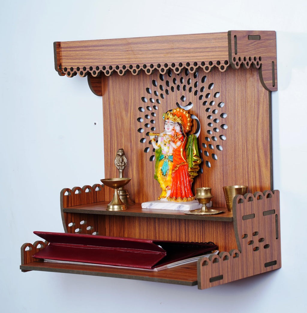 HOMEWEY DECOR Wooden Home Temple Handcrafted Support Heavy Idols Luxurious Finish Pooja Mandir for Home and Office Wall Mount for Pooja Room (TEMPLE068NENA -01DM-22)