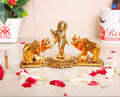 KridayKraft Metal Krishna Playing Flute with Kamdhenu Cow Statue for Pooja & Home Office Decor Religious Idol Table Top Decorative Showpiece Figurines for Decoration & Gifting Purpose
