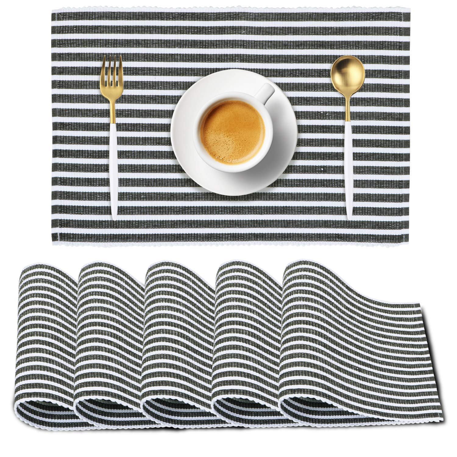 HOKIPO ® Ribbed Cotton Placemats (Grey) -Set of 6 - IN72-GRY Kafalo