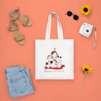 Happu-White Cotton Canvas Tote Bag with Zip | Happy Christmas Festive Print | Reusable, Washable & Eco-Friendly Multi-Purpose Tote for Women & Girls HPK-3443