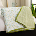 Story@Home Dohar Double Bed 100% Cotton | 150GSM 225 x240 cm Quilt AC Blanket for Summer | AC Comforter Double Bed | White & Olive Green Leaf Design Reversible Design Duvet | All-Season Blanket Kafalo