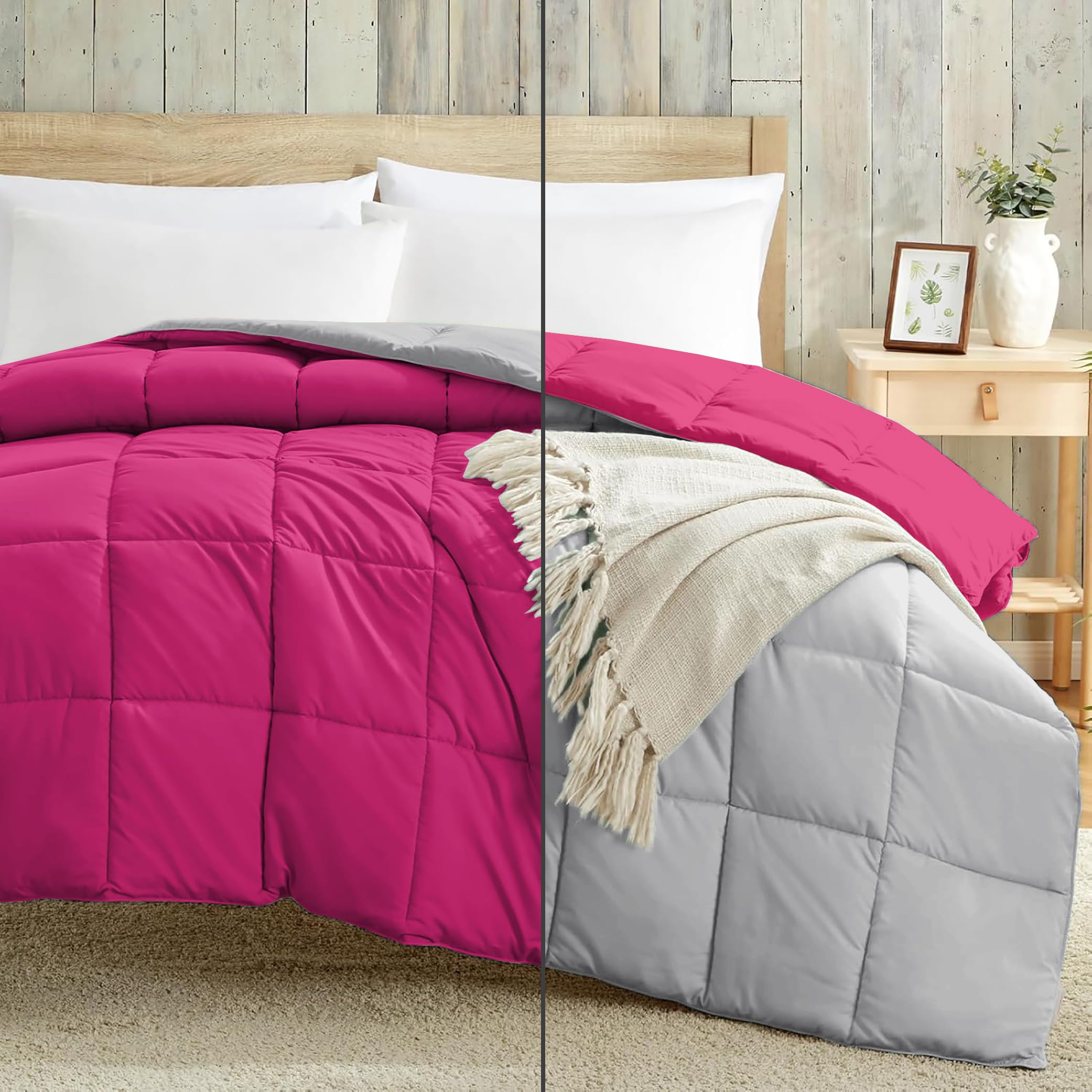 Luxury 100 GSM Summer Comforter Single Bed All Season AC Comforter/Blanket/Duvet Soft & Breathable Lightweight (60 X 90 Inches) - Single Bed Comforter - Hot Pink/Silver Grey Color Kafalo
