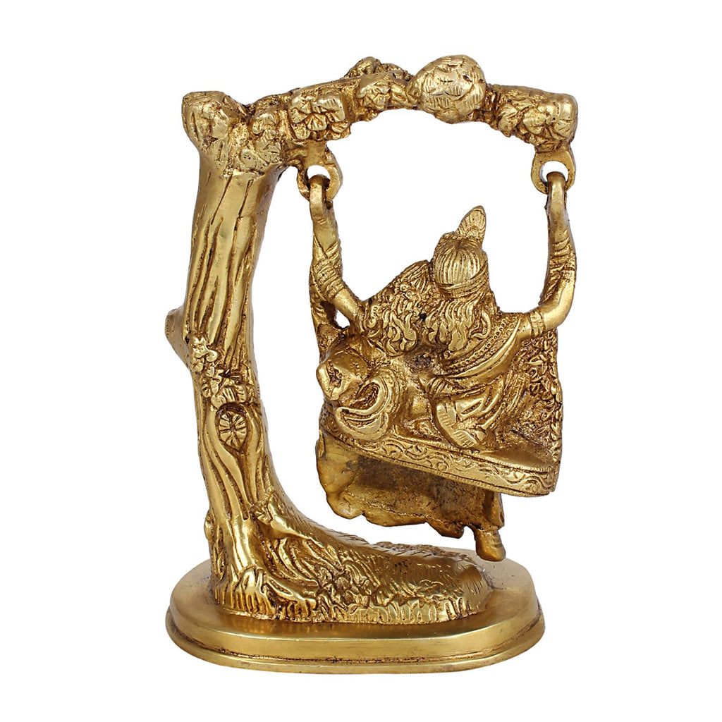 SVARUP Brass Radha Krishna Sitting On Jhula Swing Krishan Idol for Puja Murti Decor Gift Height 6.5 Inches
