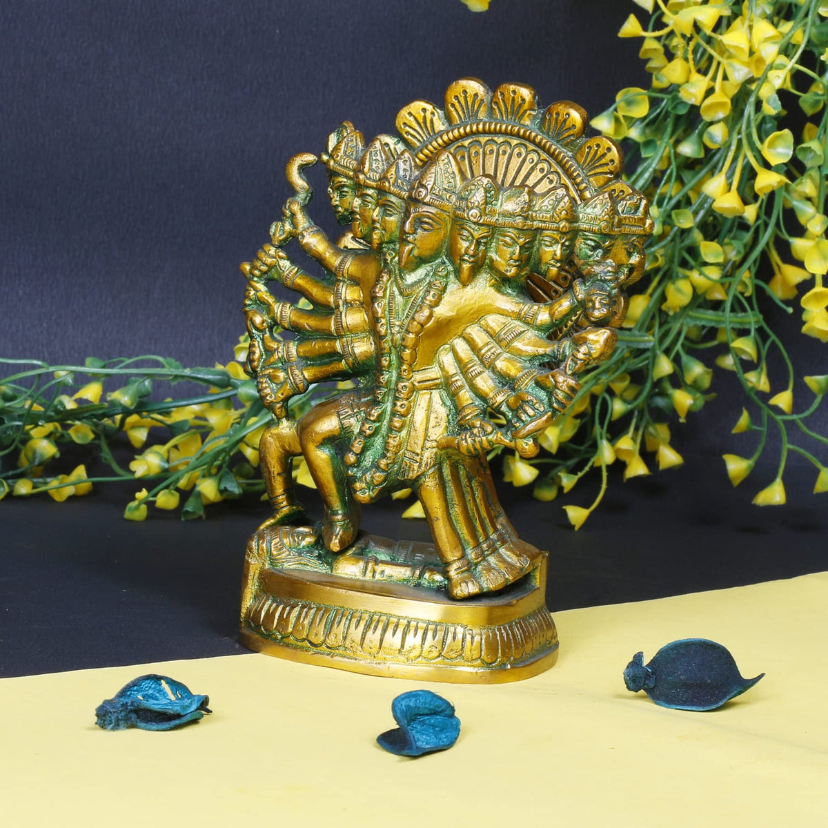ARTVARKO Brass Kali Maa Murti | Maha Kali Ten Legs Mahakali Kalika Maa Statue Sculpture Idol Puja Murti Decor 4.5x6 Inches