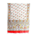 India Scarves Orange Madhubani Art Printed Cotton Silk Dupatta