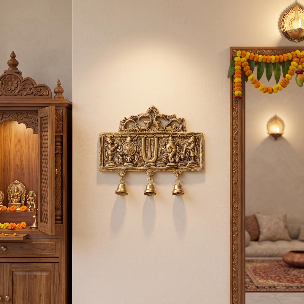 KridayKraft Wall Hanging Tirupati Balaji Symbol Shankh Chakra Tilak with Hanuman ji and garud Statue Gold Plating Antique Decorative for Home & Office Table Showpiece Figurines,R