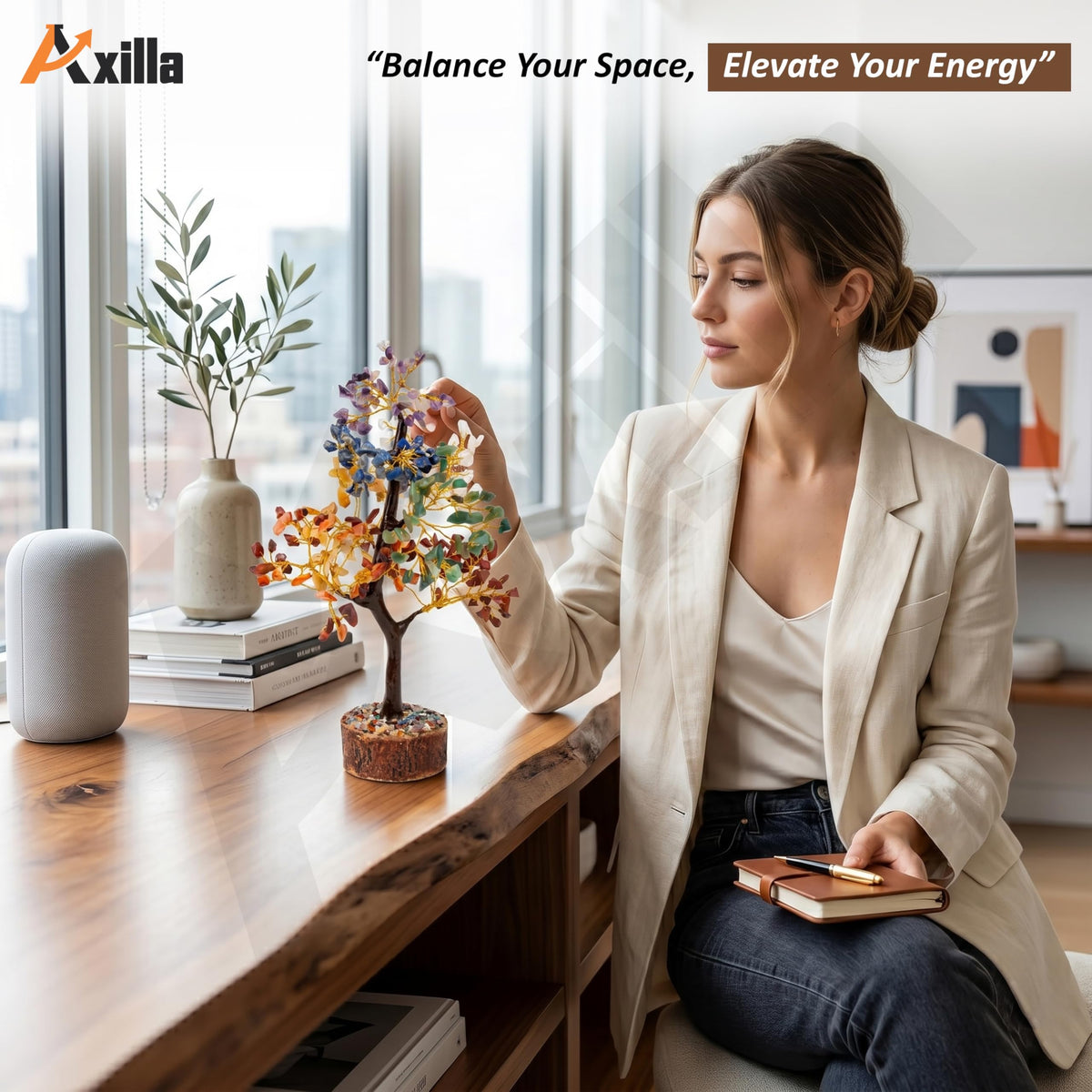 Axilla 300 Beads 7 Chakra Crystal Tree for Positive Energy | Money Tree Showpiece for Home Decor | Natural Healing Gemstones Money Tree | Feng Shui Good Luck Crystal Tree with 300 Beads