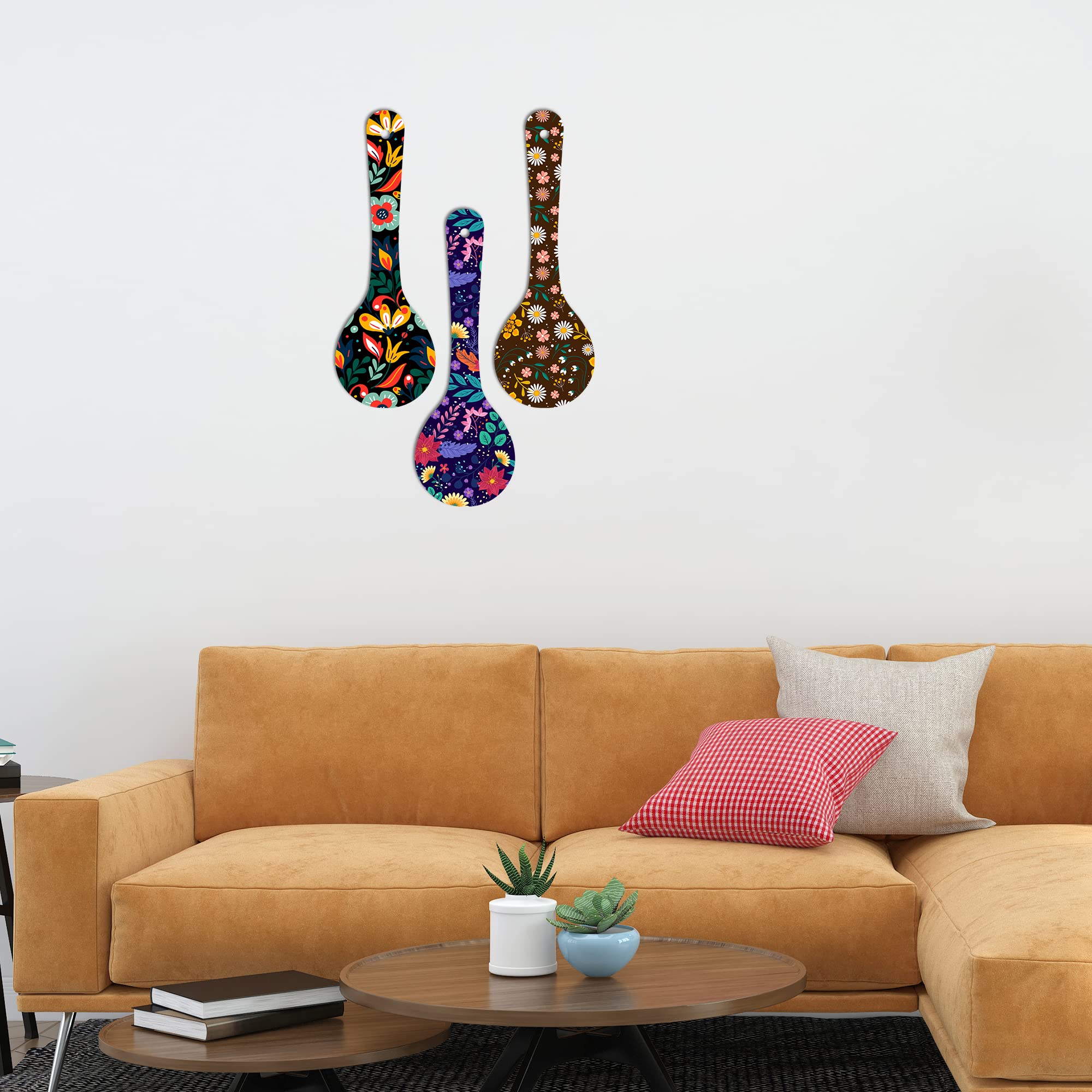 Artvibes Madhubani Art Wooden Wall Hanger For Home | Office | Living Room | Gift | Modern Decoration Items | Kitchen Wall Decor | Home Decor Hanging Items (Wh_5001N), Set Of 3