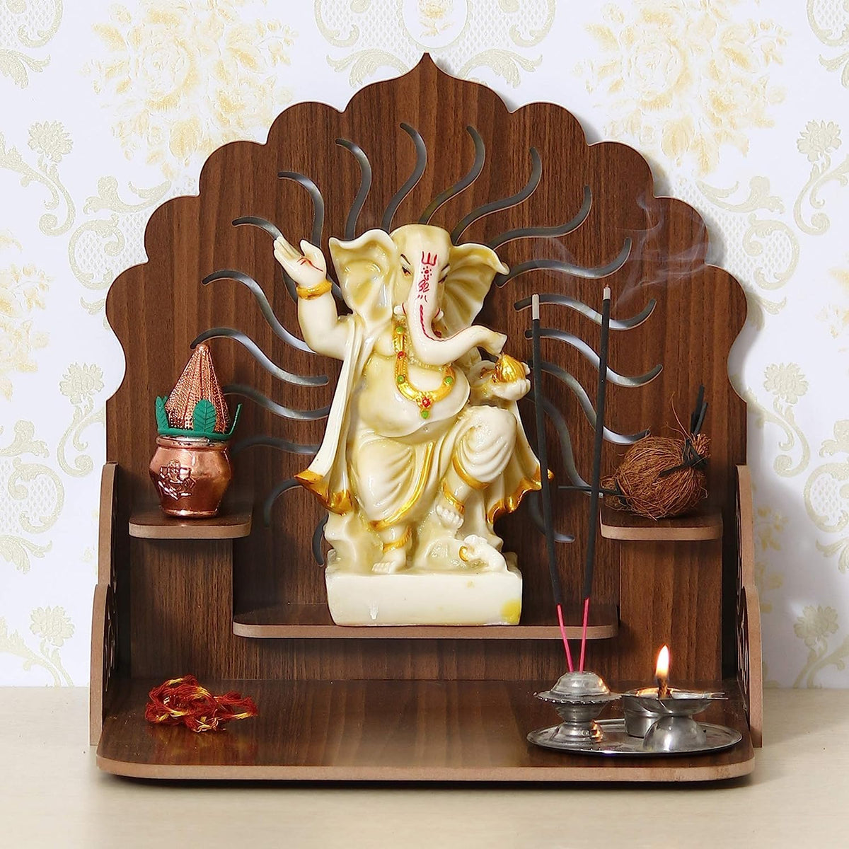 CrazyInk Wooden Handmade Wall Hanging Beautiful Temple | Small Pooja Mandir for Home and Office