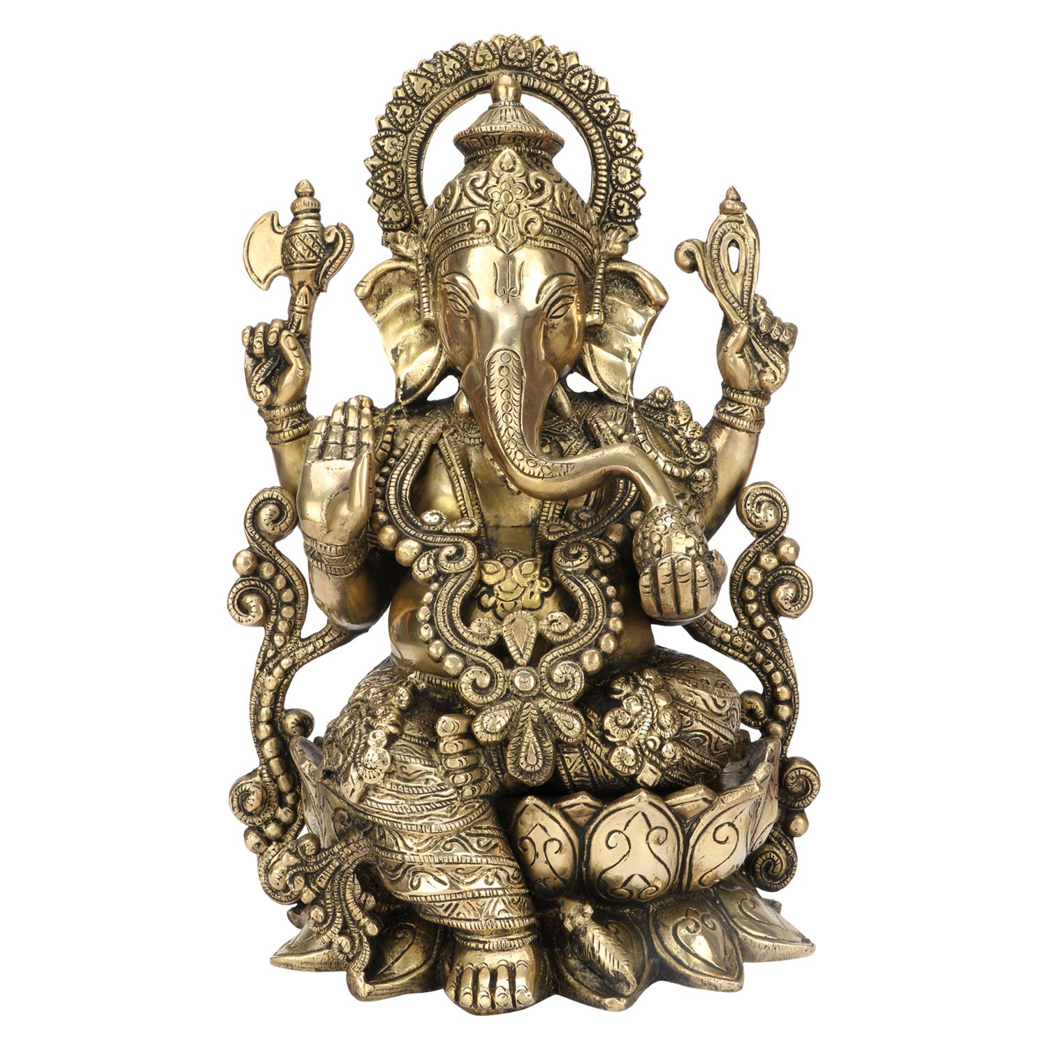 SVARUP Brass Ganesh Lord Ganesha Mangalkari Sitting on Lotus for Puja Decor Gift 12 Inch