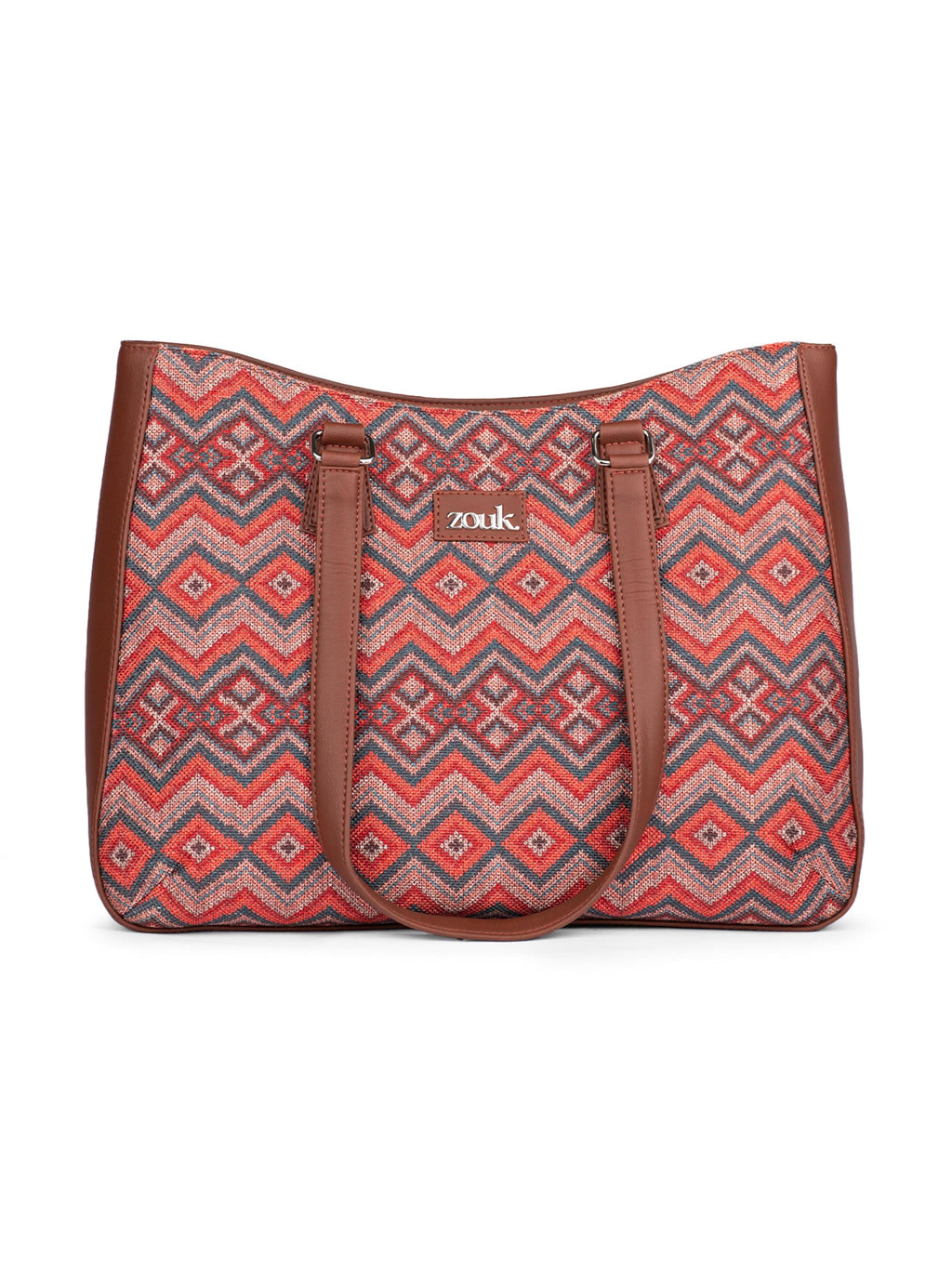 ZOUK Gwalior Weaves Getaway Handbag | Jute | Vegan Leather Handcrafted Tote Bag | Multicolor