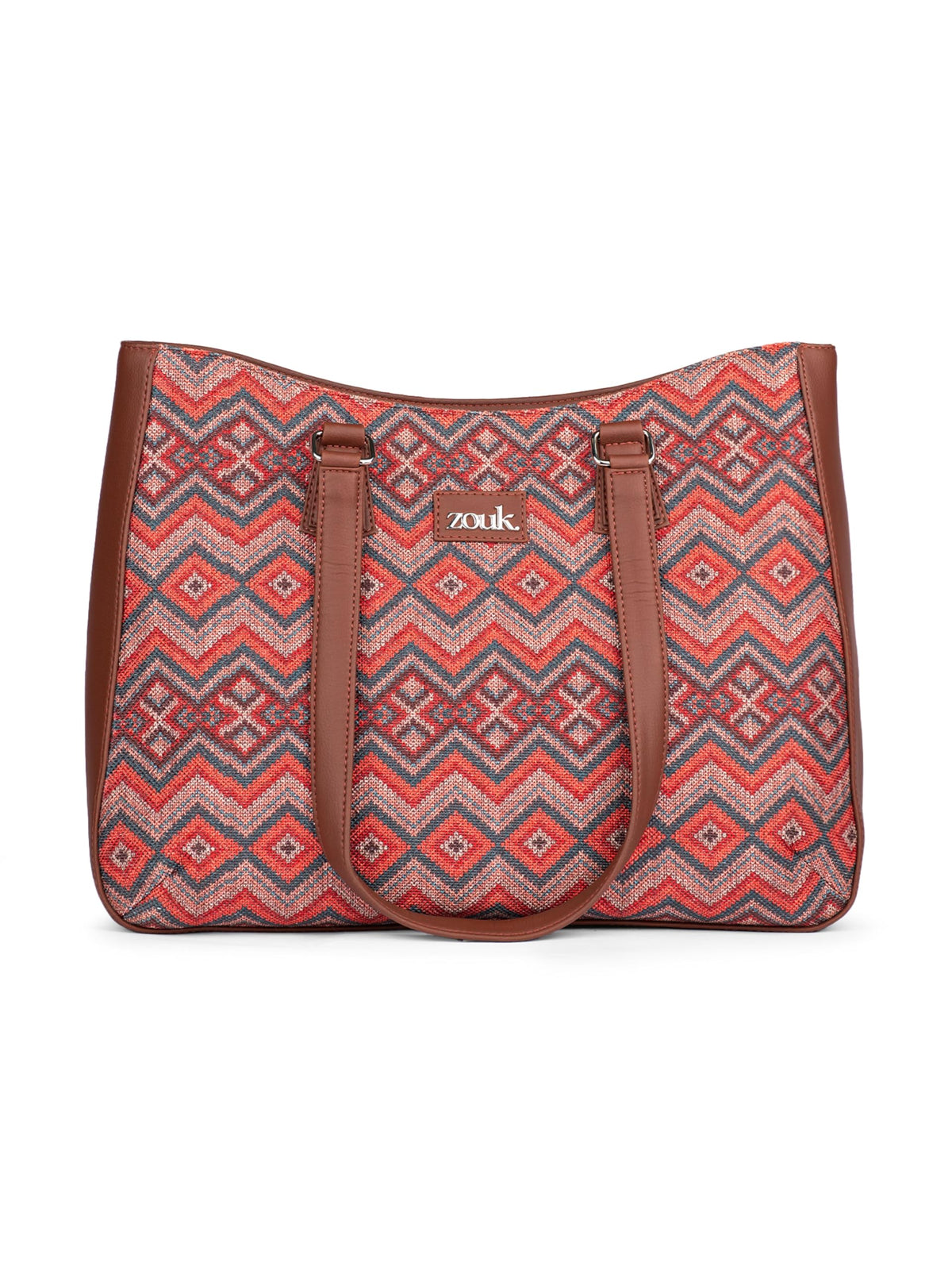 ZOUK Gwalior Weaves Getaway Handbag | Jute | Vegan Leather Handcrafted Tote Bag | Multicolor
