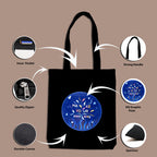 DANIOO DON'T WORRY WE CARRY Canvas Reusable Cloth Tote Bag With Zipper and Inner Pocket For Women and Girls Multipurpose College Washable Daily Use Shopping Pack Of 1 (Black) (Black & Royal Blue)