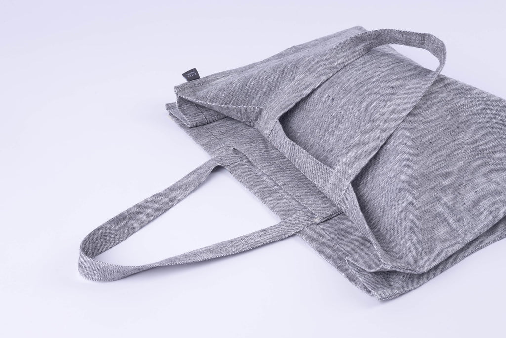 KITES CREATIONS 100% Cotton Shopping Bag, Stylish & Shoulder Tote with Inner Pocket, Perfect for Grocery, Travel, Shopping, Chambray Slub (14”x17.5”x5.5”), Set of 10 - Charcoal Grey