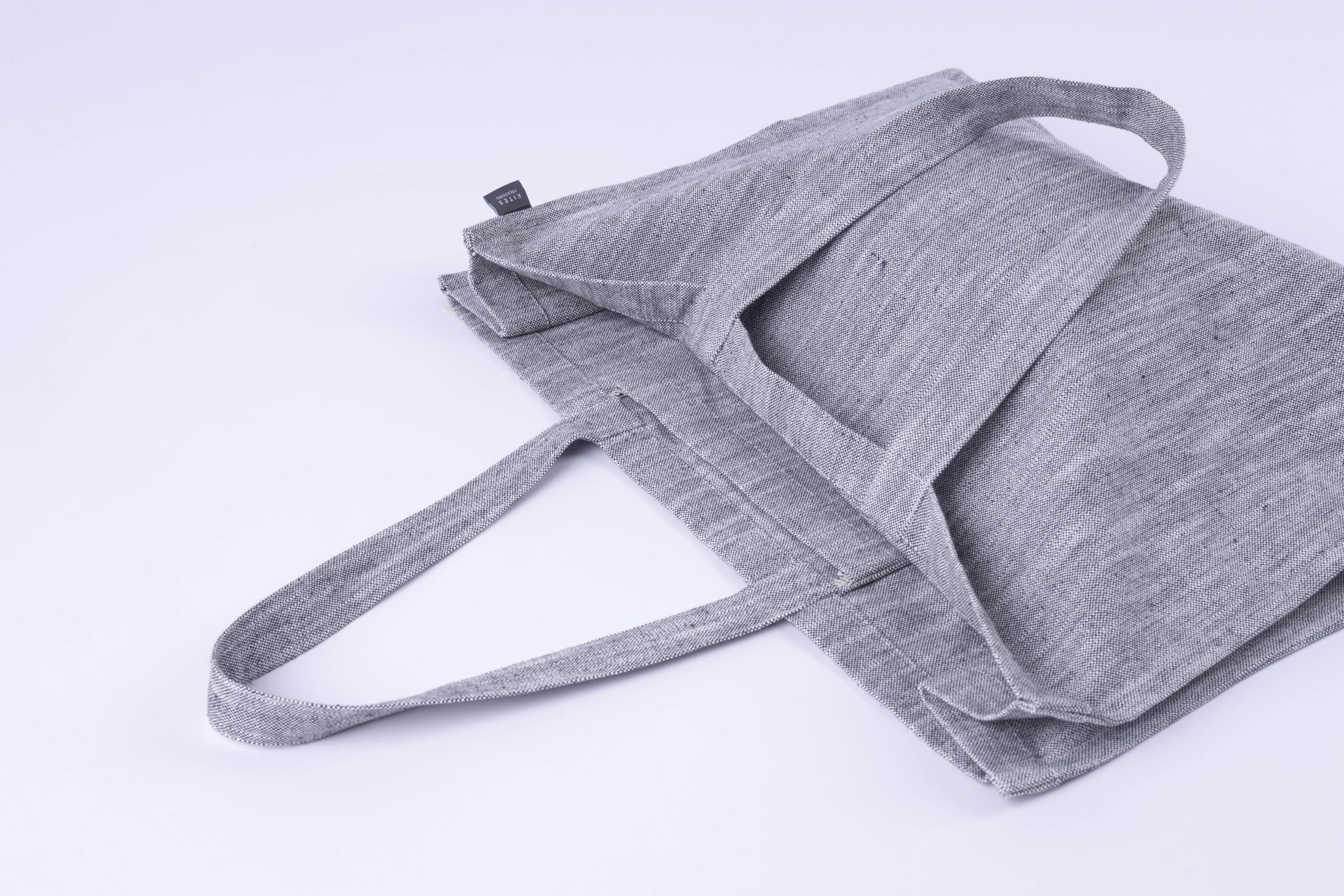 KITES CREATIONS 100% Cotton Shopping Bag, Stylish & Shoulder Tote with Inner Pocket, Perfect for Grocery, Travel, Shopping, Chambray Slub (14”x17.5”x5.5”), Set of 10 - Charcoal Grey