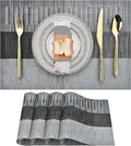 Potency Table Mats Set of 6, Woven Placemats for Dining Table, Heat-Resistant, Stain-Resistant, Anti-Skid, Washable Table Mats, Vinyl Placemats for Dining, Kitchen & Restaurant Table (A Black Grey) Kafalo