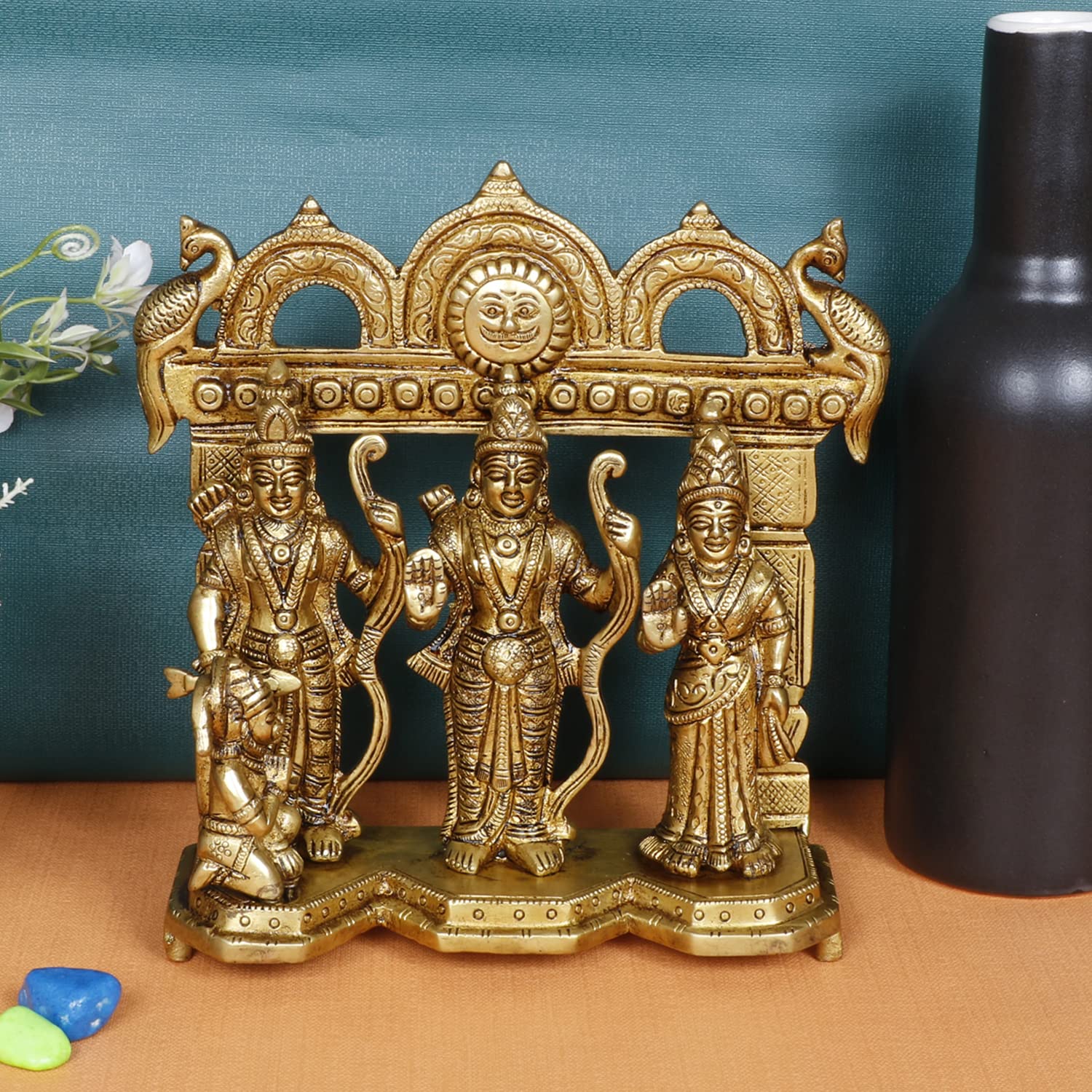 ARTVARKO Brass Ram Darbar Statue Shree Ram Ji Sita Laxman Hanuman Home Décor Puja Bhagwan Idol Murti for Mandir Temple 7.5 Inches