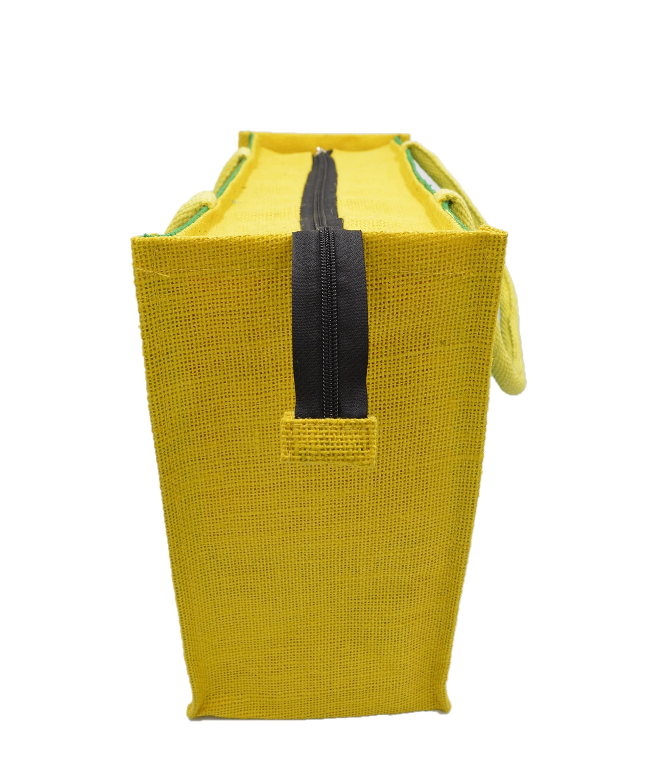 JUTEKA Green and Yellow,quote printed Jute Bag for Lunch, Office, Grocery, Picnic, Tiffin, Shopping Hand Bag with padded cotton handles