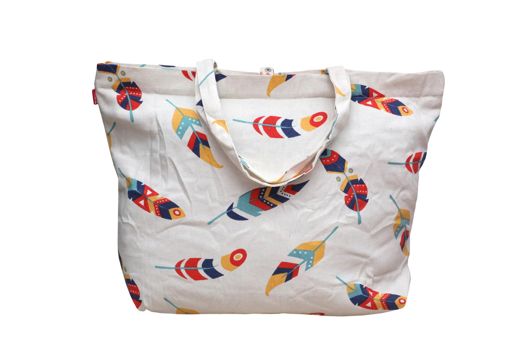 JEH BAGS Cotton Jute Shoulder Bag|Folding Button Bag|Printed Tote Shopping Bags|Market Travel large Bag - 52 x 2 x 45.5 cm