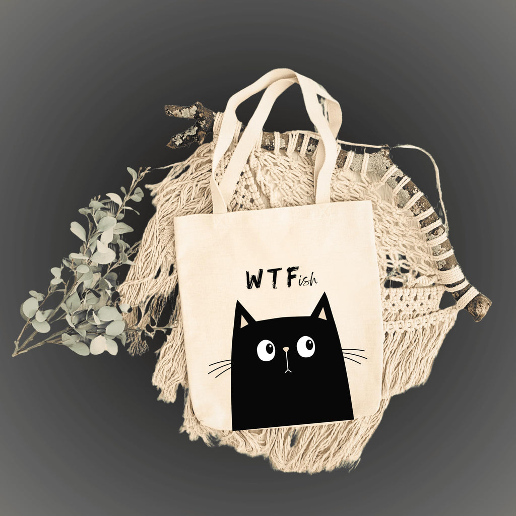 snapiq COTTON 350 GSM Canvas Tote Bag for Women and Girls Thick Fabric with Zipper (Beige, Cat WTF)