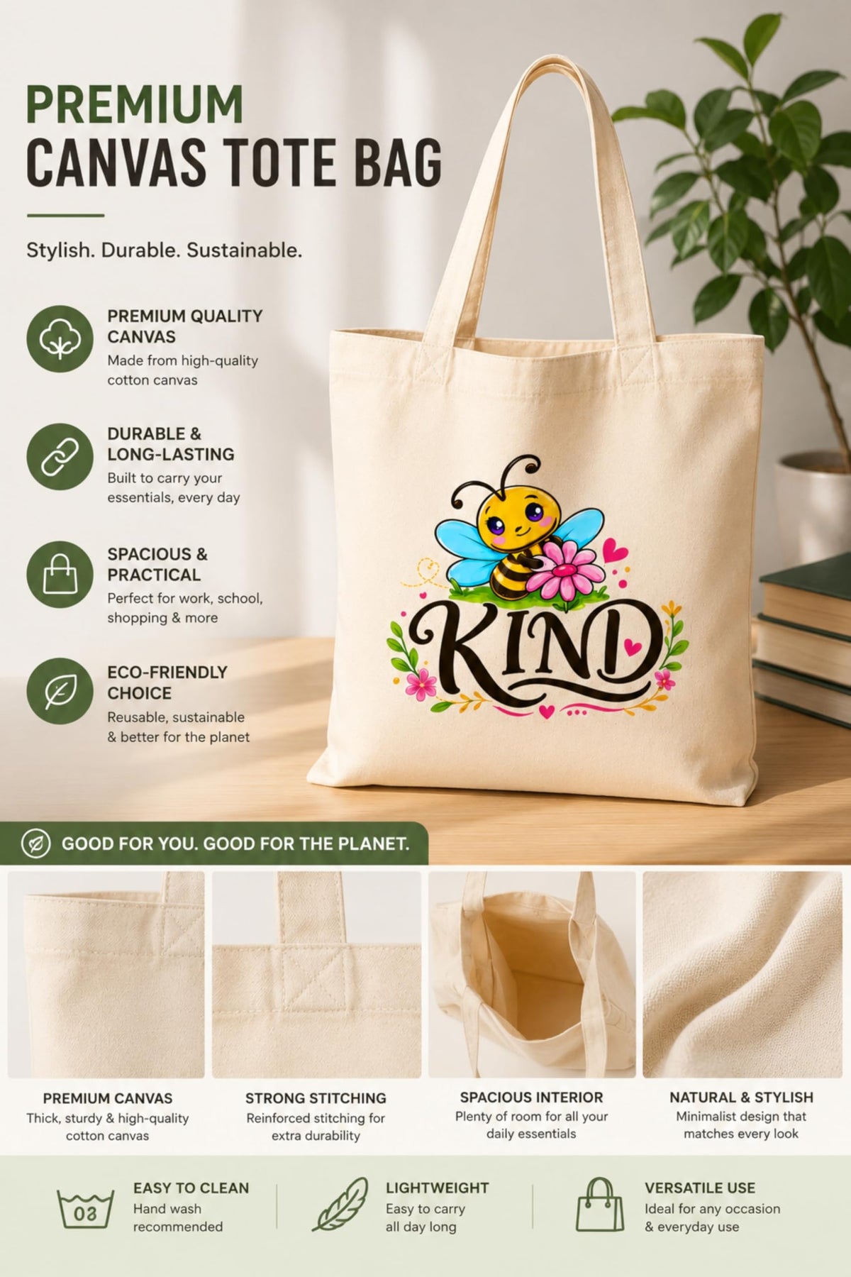 stilotee Women’s Cotton Canvas Tote Bag – Reusable Eco-Friendly Carryall with Traditional Ethnic Art Print | Large Aesthetic Handbag for College, Office, Shopping & Daily Use (BEE)