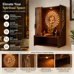 PIXIEDAISY Wooden Temple for Home with LED Light | Wall Mounted Pooja Mandir for Home & Office | Beautiful Wooden Pooja Stand for Living Room, Prayer Room & Hindu Temple Décor (Style-3)