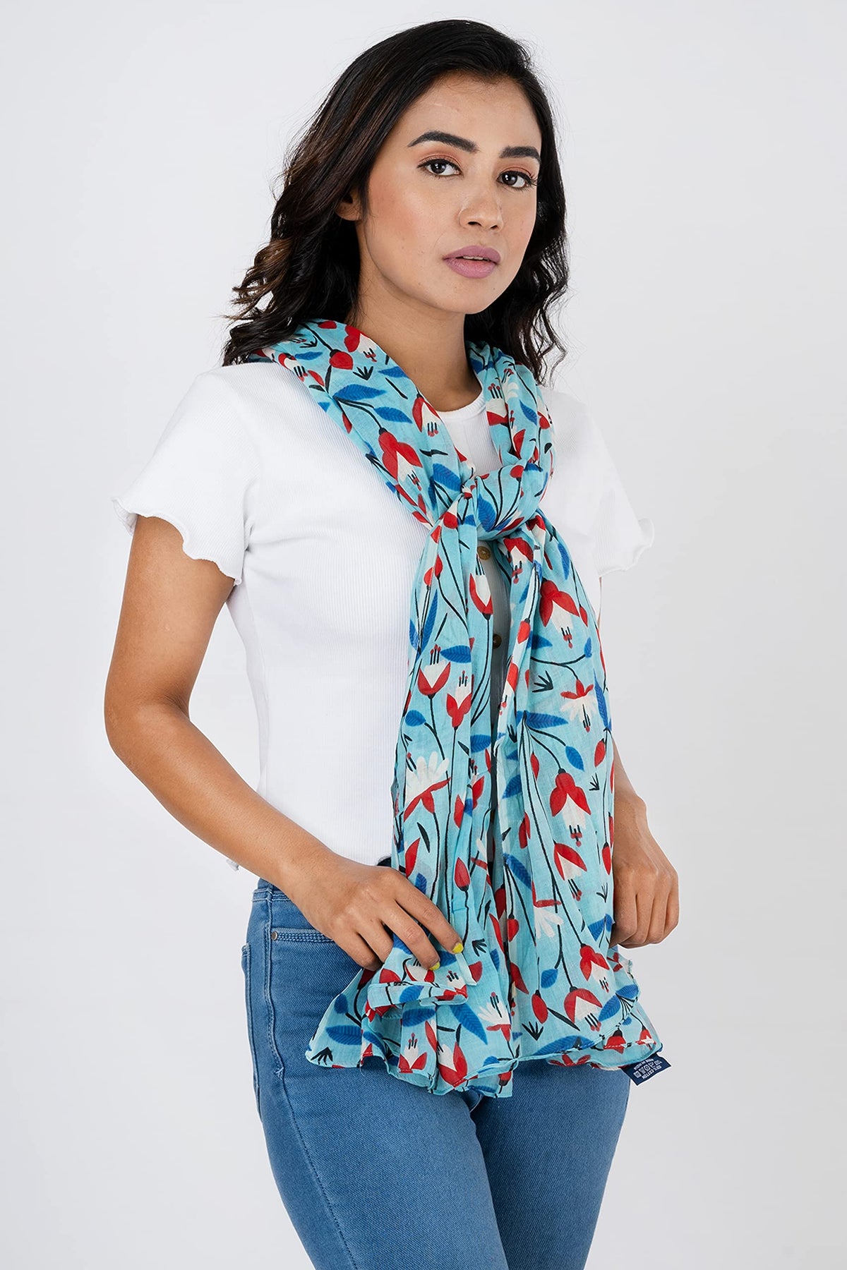 AQVA Printed Cotton Scarf for Women Stylish (Tabiyat sky) | Head and Face Cover Scarf for Girls with 100% Cotton | Soft & Lightweight Scarves/Stoles for all Weather (72 x 43 in)