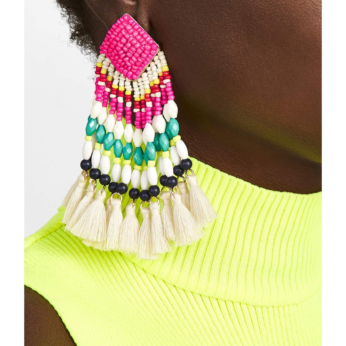 Young & Forever Gift Women's Special Boho Carnival Sea Island Long Tassel Handmade Pink Statement Beads Dangle Earrings Ethnic Jewelry