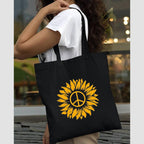 Peach Blossom Printed Cotton Zipper Tote Bags | CBAG - BLK-BLOOM BENZ