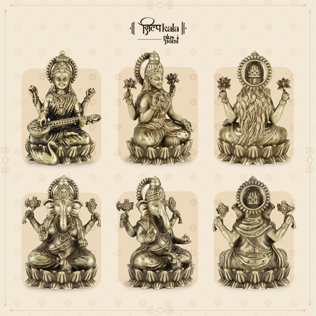 Shilpkala 5 Inch Laxmi & Ganesh Ji Brass Idol (Statue, Murti) for Table, Home & Office Decor, Worship & Gift