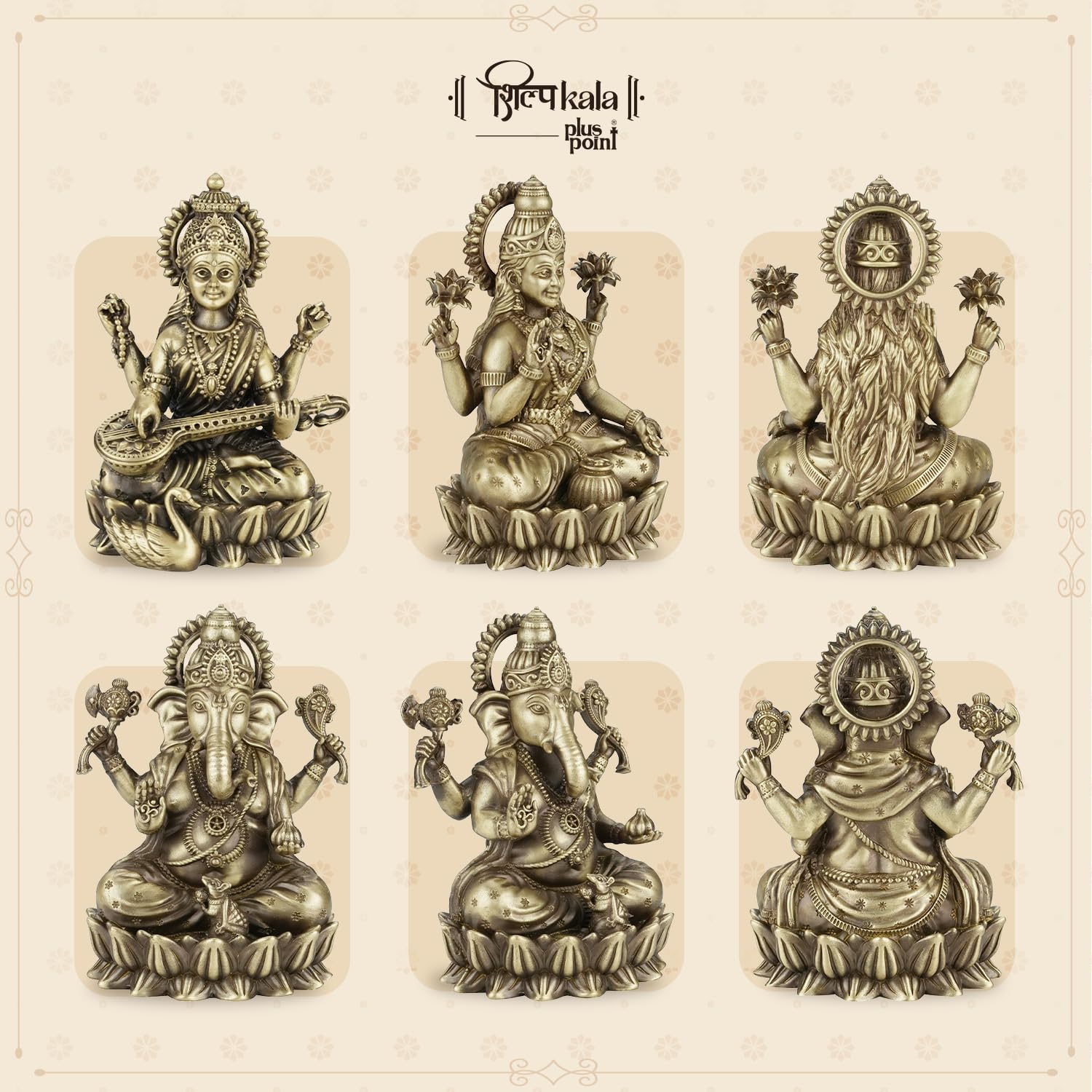 Shilpkala 5 Inch Laxmi & Ganesh Ji Brass Idol (Statue, Murti) for Table, Home & Office Decor, Worship & Gift