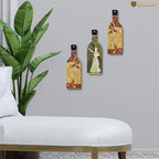 Artvibes Indian Folk Art Decor Bottle shaped Wooden Wall Hanging | Printed Wall Decoration | Scenery For Drawing Room | Wall Illustrations | Ethnic Wall Decor | Ideal Gifts (WH_9516N), Set of 3