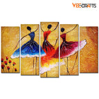 VIBECRAFTS Dancing Women Warli Art 5 Pieces Premium Wall Painting For Home|Office|Living Room|Gift (PTVC5Pcs2_6501)