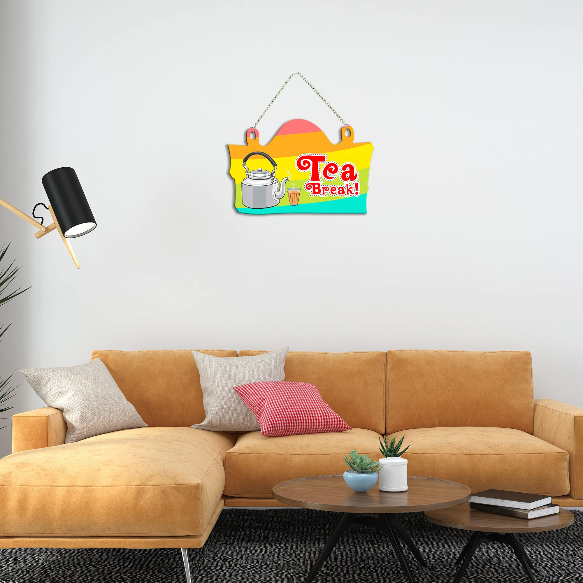Artvibes Tea Break Printed Wooden Wall Hanging for Living Room | Quotes Decor Item | Printed Wall Decoration | Wall Illustrations | Graphic Print Artwork | Unique Gift | Cafe Decor(WH_3702NN)