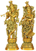 ARTVARKO Brass Lord Radha Krishna Couple Bhagwan Large Statue Murti for Home Decor Pooja Temple Gift Height 29 Inch