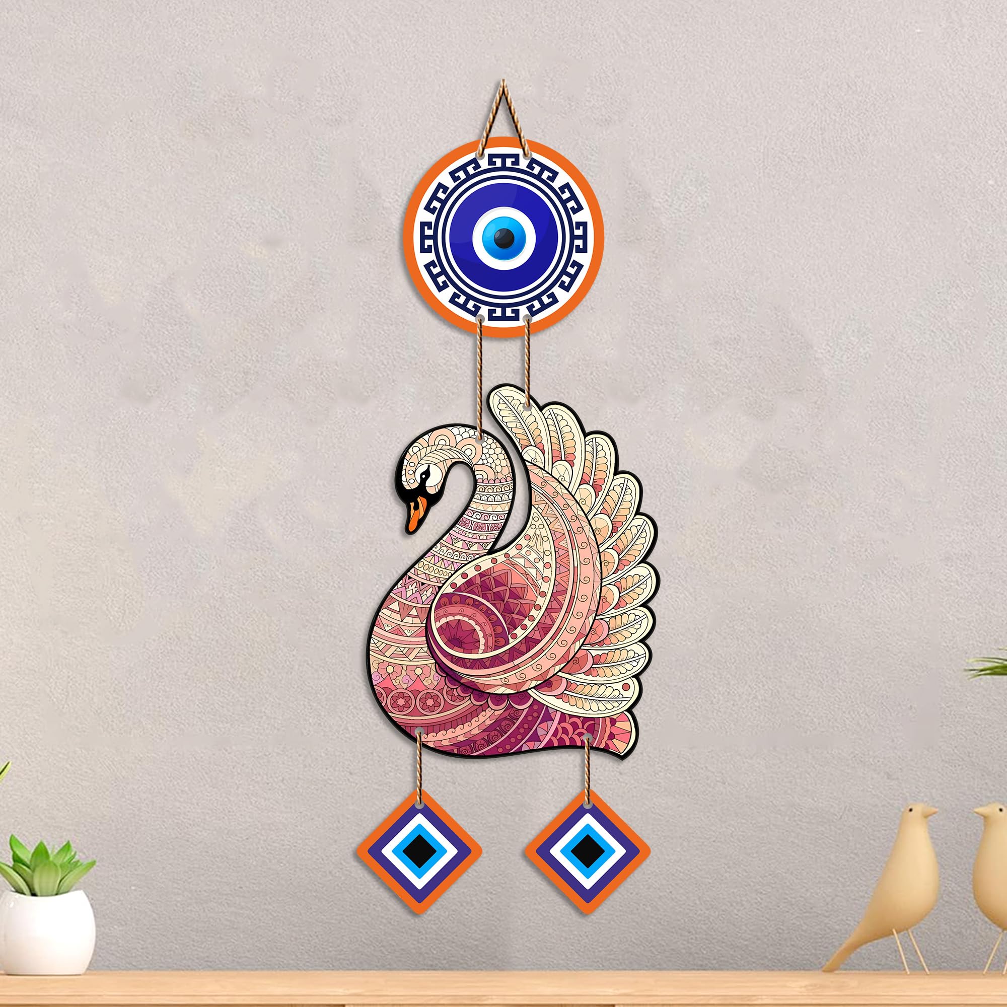 Artvibes Elegant Swan Nazar Battu Wall Hanging for Home Decor | Evil Eye Protection Hanging for Entrance Living Room Bedroom Office | Auspicious Vastu Decorative Gift (WH_85130N)