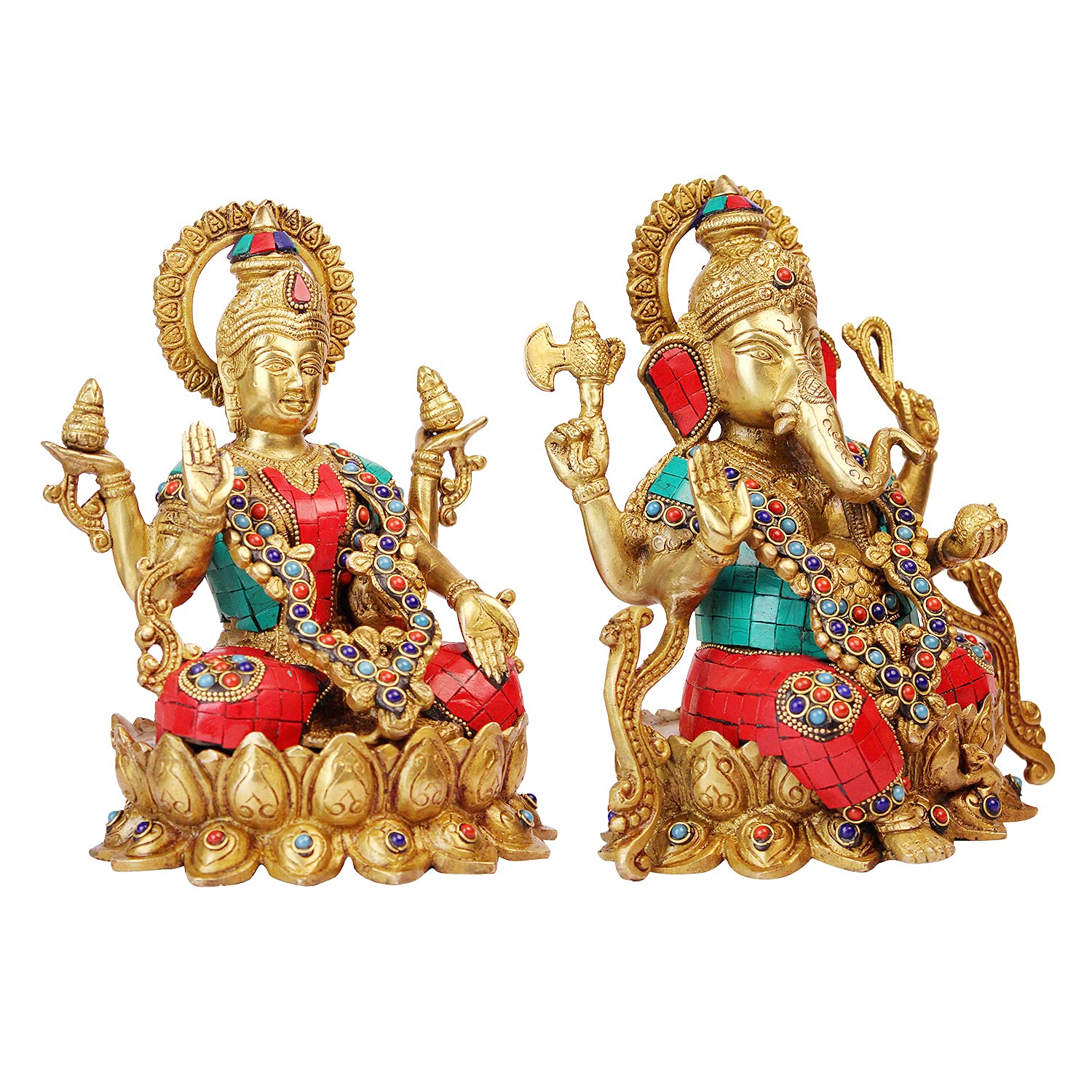 ARTVARKO Brass Ganesha Laxmi Ganesh Lakshmi Bhagwan Luxmi Idol Sitting on Lotus Big Statue for Home Office Success Entrance Décor Diwali Gift