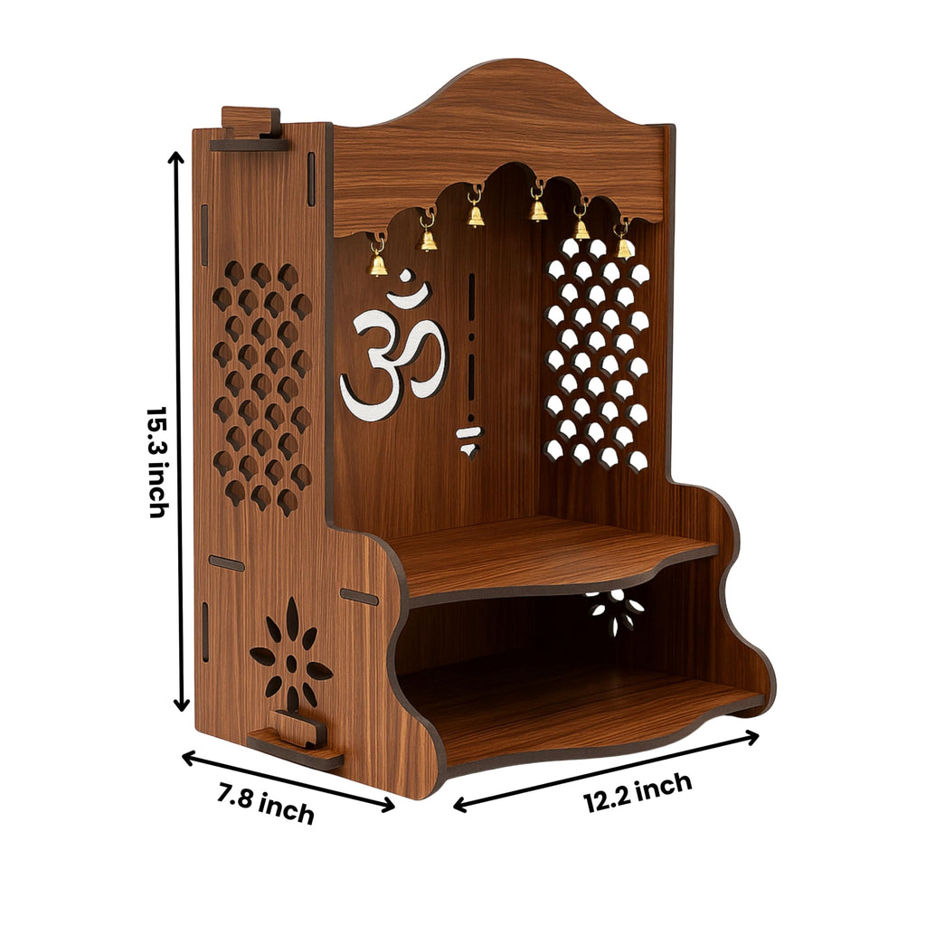HOMEWEY DECOR Wooden Home Temple Handcrafted Support Heavy Idols Luxurious Finish Pooja Mandir for Home and Office Wall Mount for Room (Design5)