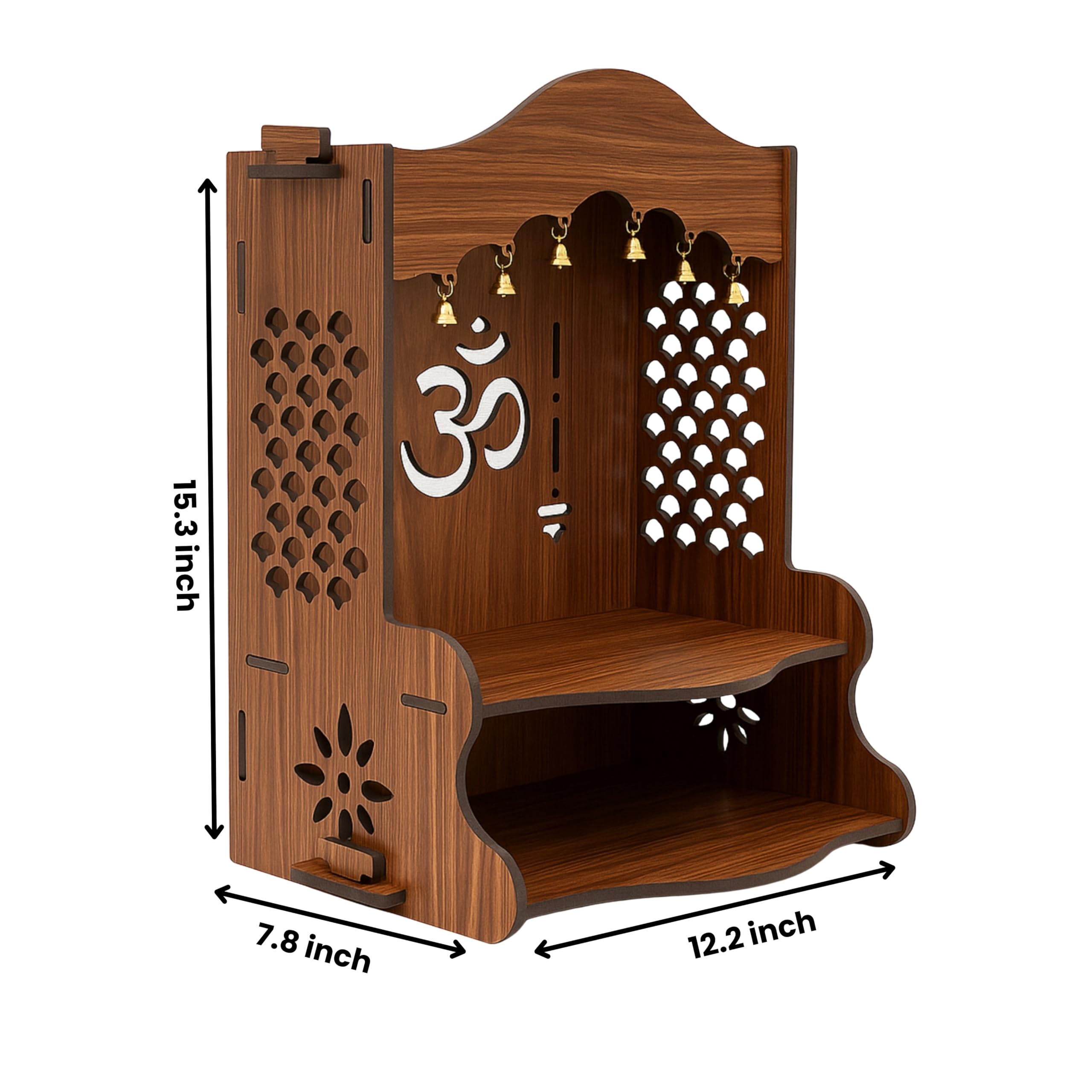 HOMEWEY DECOR Wooden Home Temple Handcrafted Support Heavy Idols Luxurious Finish Pooja Mandir for Home and Office Wall Mount for Room (Design5)