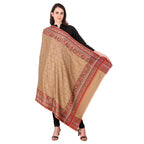 BRAVEZI Womens Jamawar Shawl,Woven Jacquard Design with Kullu Weaving Design, Soft and Warm Faux Pashmina (Beige)