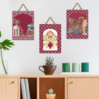 Artvibes Floral Arch And Palace Folk Art Decorative Wall Hanging Ornaments | Living Room | Office | Wall Art Painting For Hall | Graphic Artwork | Wall Art Print | Unique Gift (WH_9638N), Set of 3