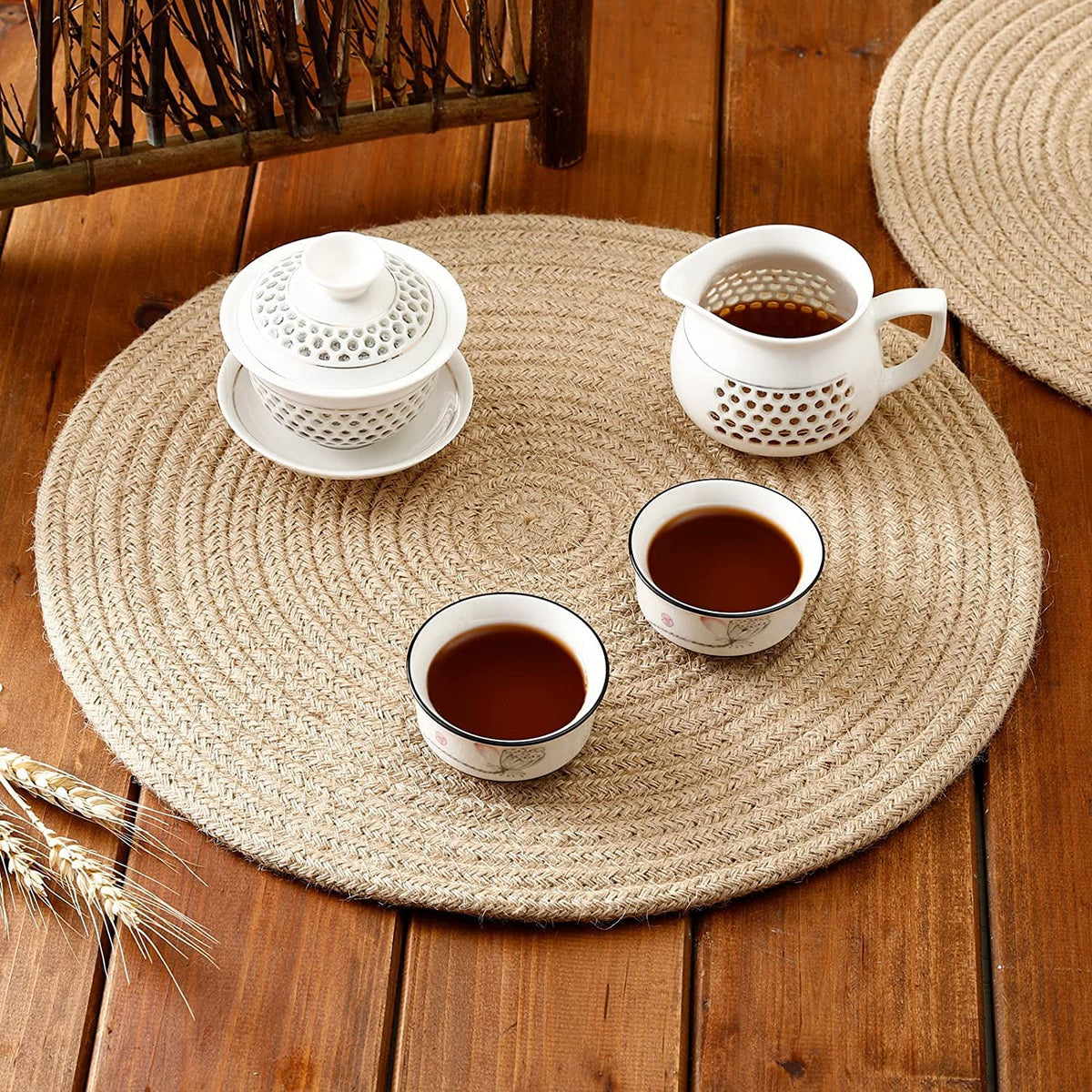 Wisdom Decor Jute Coaster Combo Braided Place Mats, 35 Cm Round, Best For Bed-Side Table/Center Table, Dining Table/Shelves Pack Of 1, Gold Kafalo